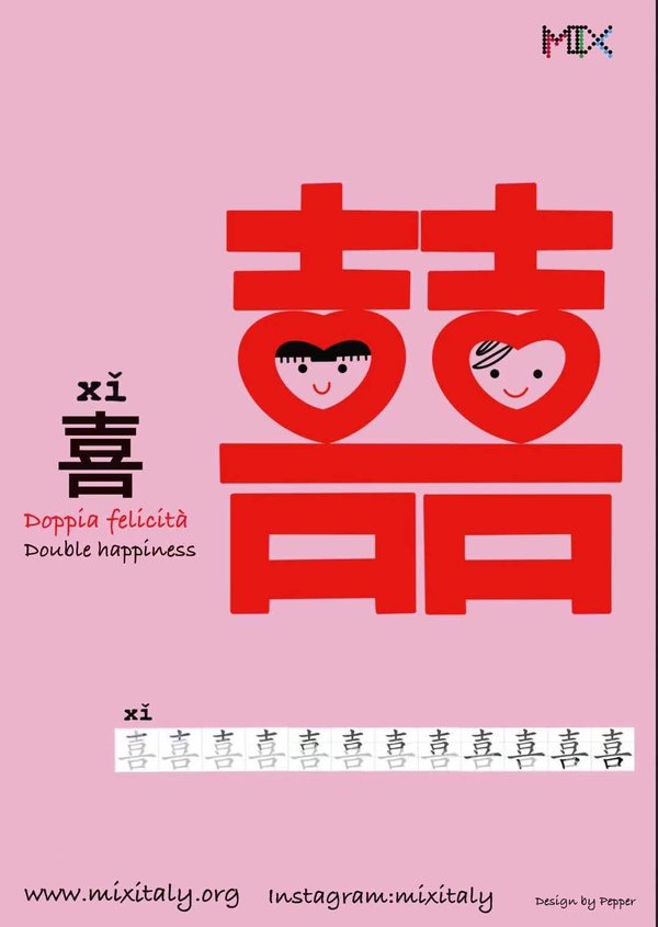 MIX Hanzi card: 喜 xǐ, double happiness